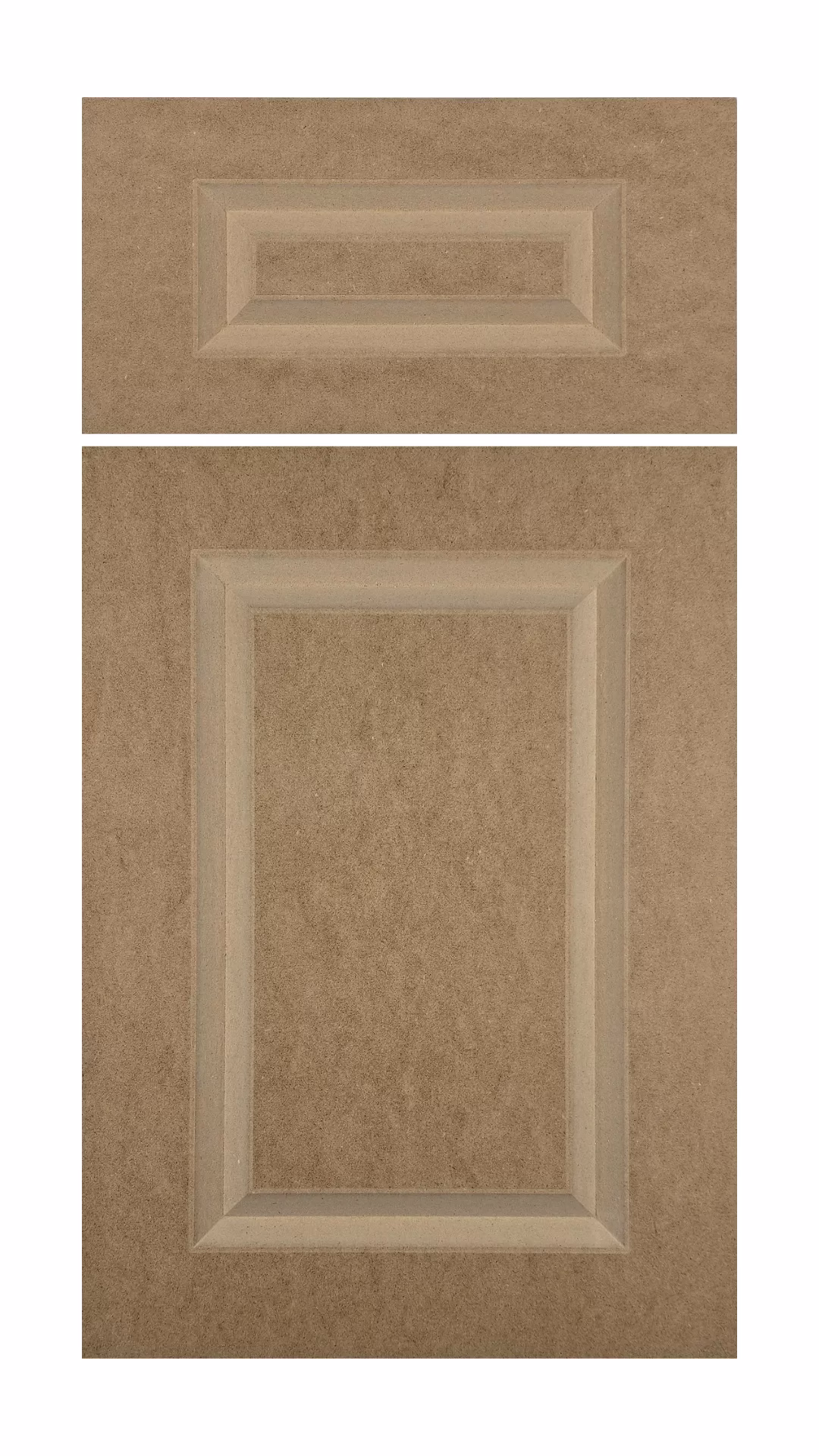 The Deacon cabinet door has a raised panel, shallow 2 step v-shaped groove, and square corners.