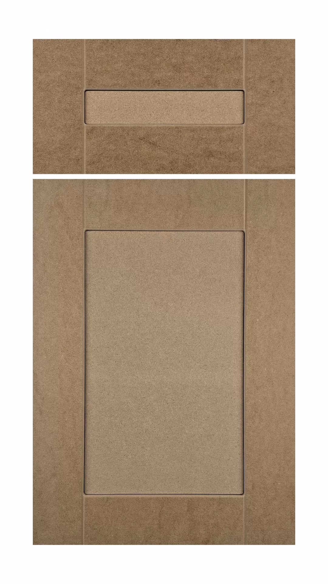 The Jackdaw is a shaker-style cabinet door with a recessed panel. It has a v-groove on the inside edges of the stiles that runs along the length of the door.