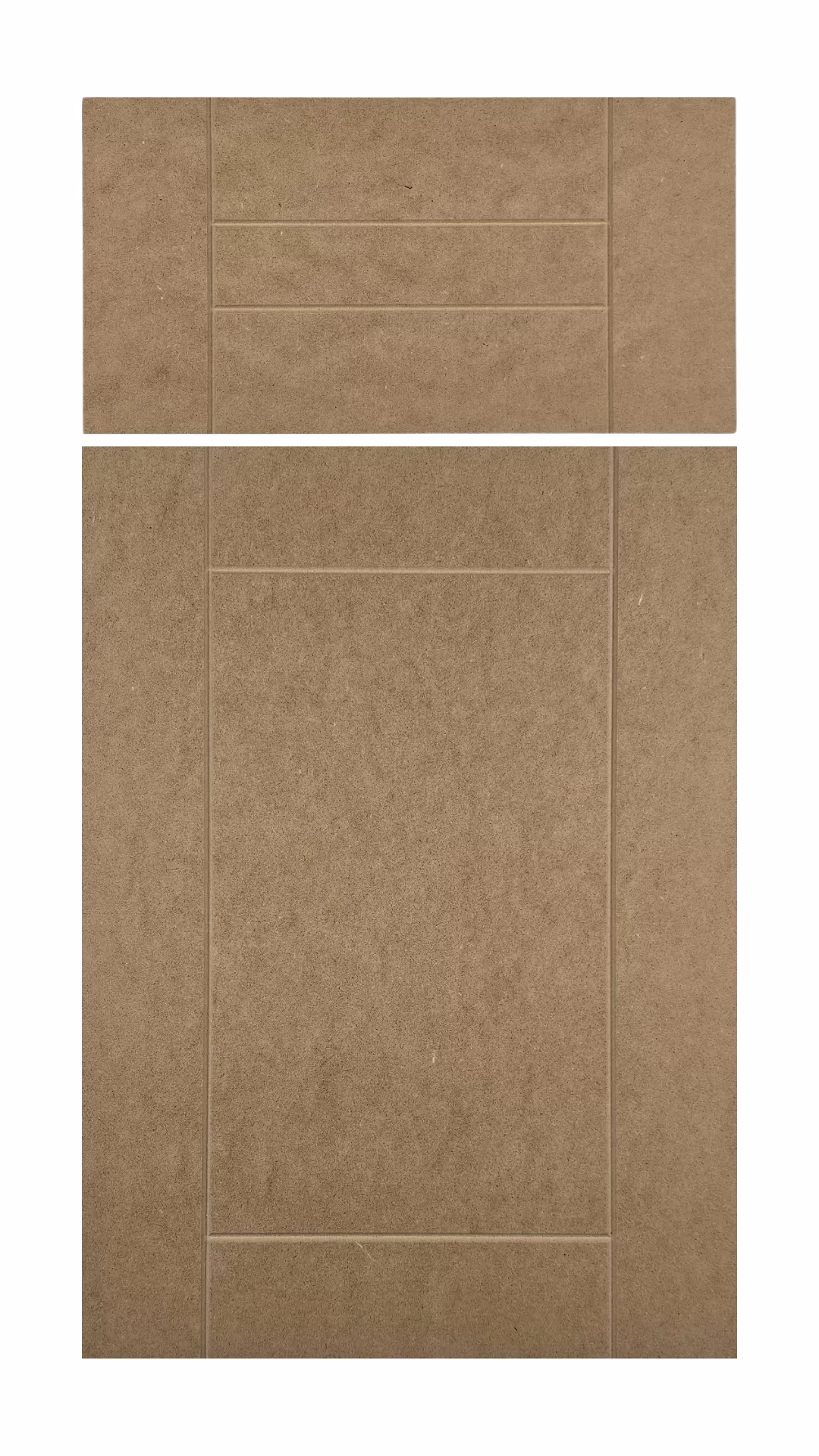 The Puritan cabinet door has a flat panel with grooves running along the length of the door.