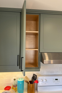 Celadon Super Matte on our Vermont Shaker cabinet door in the door style 2002 with 7 edge by Ridge Creek Construction.